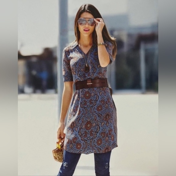 Cabi Provincial Tunic Dress 3295 Blue Floral Paisley Long Sleeve Boho Size M EUC - Picture 8 of 9